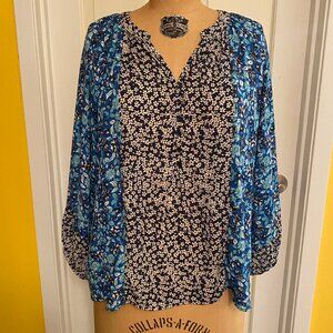 Hope and Harlow, blue floral blouse, lightweight, XL